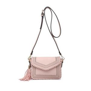 LASERCUT DETAIL FLAPOVER BRAIDED CROSSBODY - LIGHT PINK